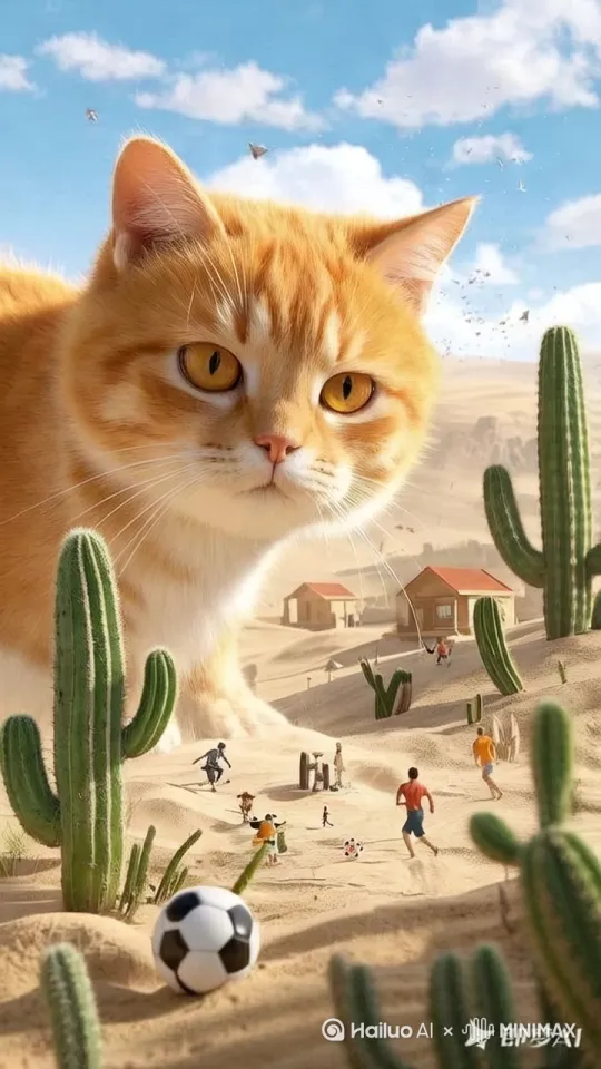 小猫眼睛转来转去看足球[左移,推进,右摇] by Hailuo AI Video Generator
