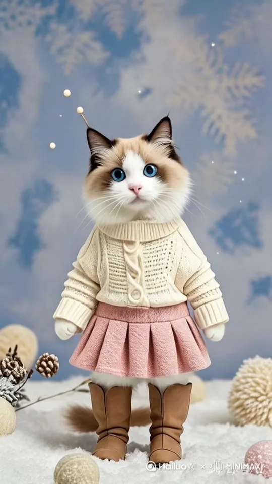 图上猫咪到服装店去买衣服 by Hailuo AI Video Generator