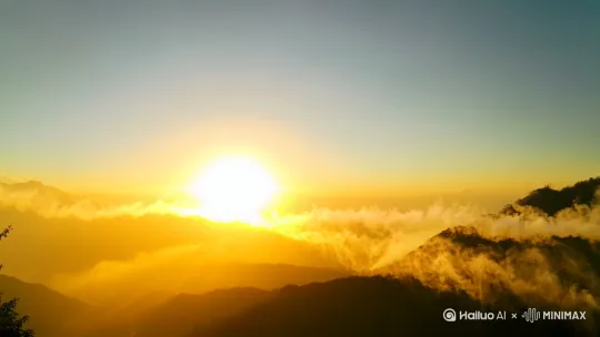 天门山上，旭日东升，黄色烟雾和白色烟雾；袅袅升起 by Hailuo AI Video Generator