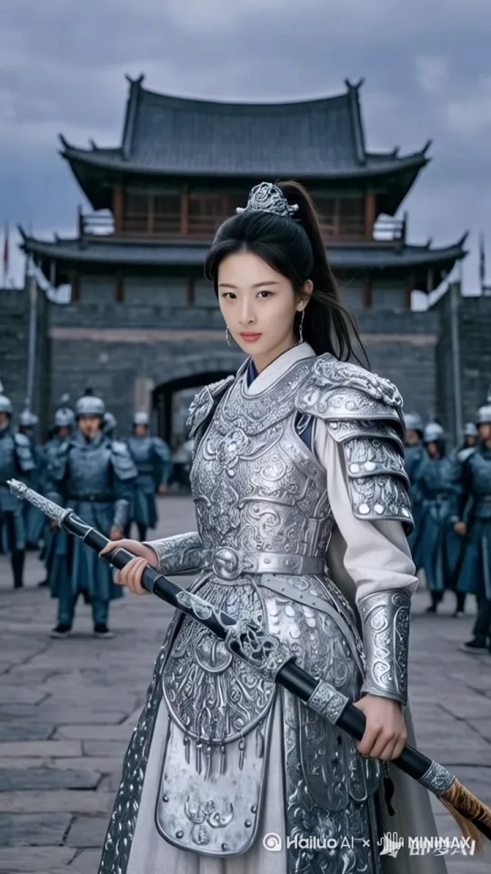 拿起武器，向前走来，眼神严肃带杀气，后面的人往前走来，云朵缓缓散开 by Hailuo AI Video Generator