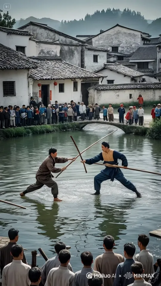 镜头移动,动态跟随,两个人手持武器,身姿轻盈,即将展开一场惊心动魄的中国功夫对决。左边的人率先发动,他脚下轻点,瞬间跃至半空,手中武器直刺而出,这一招融合了轻盈的轻功与凌厉的剑式。右边的人踏着奇异的步伐,侧身躲开攻击,同时手中武器横扫,如同长鞭挥舞,风声呼啸。左边的人在空中一个翻转,借着轻功之力再次拔高,武器自上而下猛砸,气势如虹,仿佛泰山压顶。右边的人急速后退,脚步如行云流水,武器向上一挡,发出 “砰” 的一声巨响,两人各自借力向后飘去。落地瞬间,两人再次弹起,如鬼魅般冲向对手,武器左劈右砍,招式快如闪电。
两人的身影在场地里交错翻飞,轻功使得他们的动作更加飘逸灵动,他们各自施展奇妙的轻功身法,在狭小的空间内穿梭自如,手中武器不时回击,角度刁钻,周围的人欢呼雀跃、拍手叫好 by Hailuo AI Video Generator