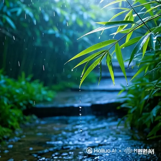 
镜头穿过湿漉漉的苔径，千万竿翠竹正抖落着晶莹的雨珠。晨雾在竹节间流淌，将整片竹林浸染成深浅不定的青玉色。特写里，竹叶尖悬垂的水滴突然坠落，在青石洼里撞碎成星芒。

风起时，竹梢簌簌低语，雾气游走，林间忽隐忽现的青衫，是竹节在舒展腰肢。镜头掠过斑驳竹衣，露水正顺着龟甲纹路蜿蜒而下，在根部洇出深色的墨痕。

远处传来鹧鸪清啼，惊起几片沾雨的竹叶，翻飞着掠过苔痕新绿的石阶。慢镜头里，最后的水珠正从倒垂的箨耳滑落，倒映着整个摇晃的翡翠世界——直到涟漪吞没所有倒影，只余竹涛声在空山里回荡。 by Hailuo AI Video Generator