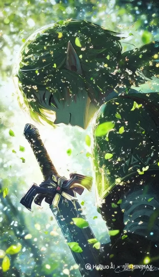 树叶飘落，阳光闪耀，人物慢慢的侧视后方，面带微笑 by Hailuo AI Video Generator