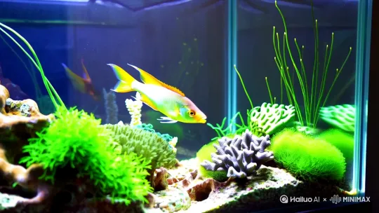帮我生成一个🐠在鱼缸里面游来游去的 by Hailuo AI Video Generator
