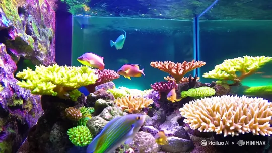 帮我生成一个鱼缸里面有珊瑚和鱼的视频30秒 by Hailuo AI Video Generator