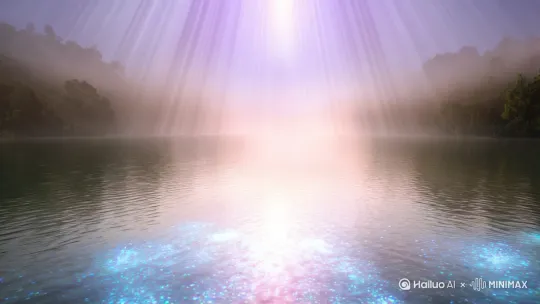 丝光流彩，来自天堂的信息之河，圣光明媚，透入人心，如梦如幻，神秘，神奇，神圣，完美无暇，如此清晰 by Hailuo AI Video Generator