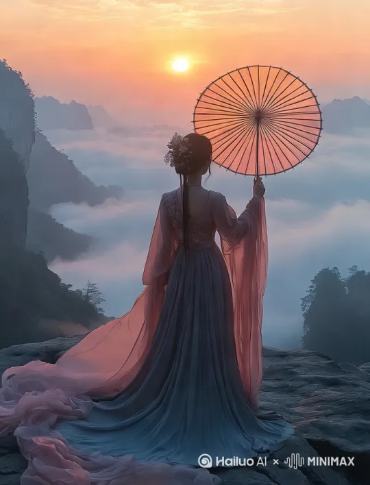 古风美女手持纸伞，偏偏起舞，画面恬静优美 by Hailuo AI Video Generator