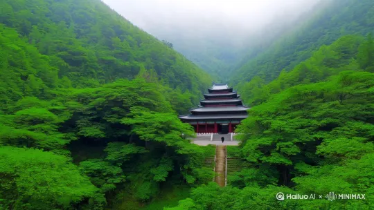 山间道观，绿林，清新 by Hailuo AI Video Generator