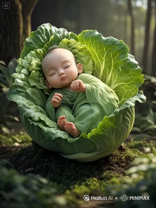 婴儿在卷心菜里开心地蹬着小腿,两只小手有节奏地挥舞,脸上洋溢天真无邪的笑容。画面主体动态呈现,动作自然流畅,环境光,符合逻辑,极致细节,镜头跟拍,超真实动态捕捉。人物脸部不变形。清晰自然,不模糊,高质量,没有瑕疵 by Hailuo AI Video Generator