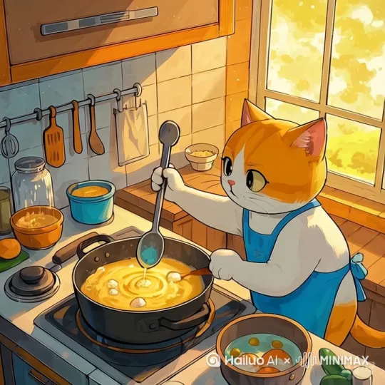 猫咪做饭 by Hailuo AI Video Generator