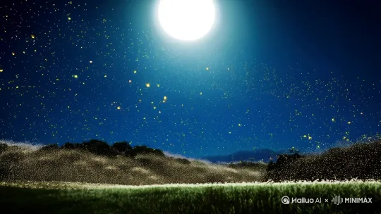 晚上月光很亮，有萤火虫满天飞舞 by Hailuo AI Video Generator
