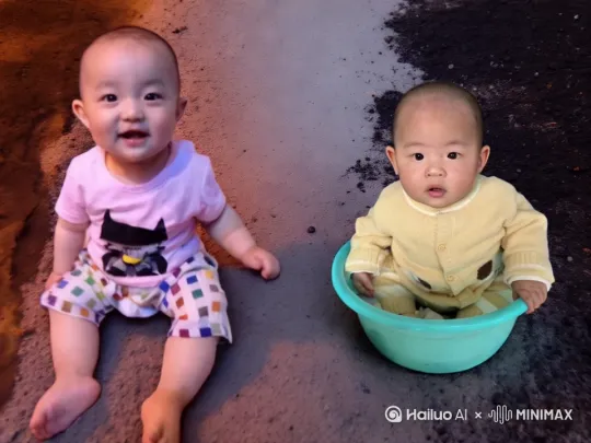两个人同时跳起来对着对方拳打脚踢，右边的人拿起坐着的盆打对方的头。打完后两人变成超人飞走了。[固定镜头] by Hailuo AI Video Generator