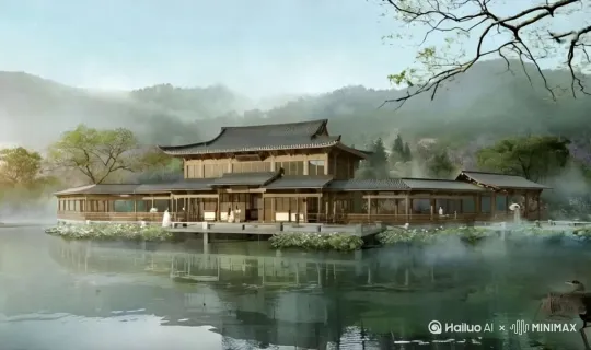 镜头不运动，湖面水波轻微荡漾，近处树枝微微摇曳 by Hailuo AI Video Generator