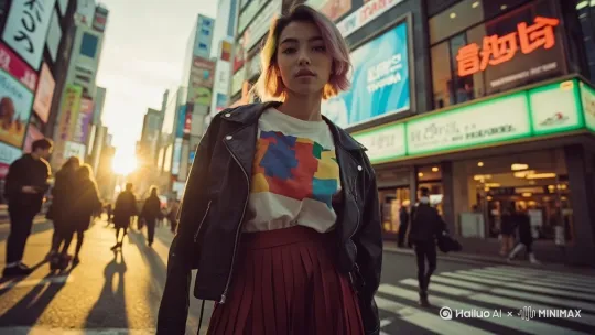 画面中的女生保持姿势不变，整体旋转一周 by Hailuo AI Video Generator