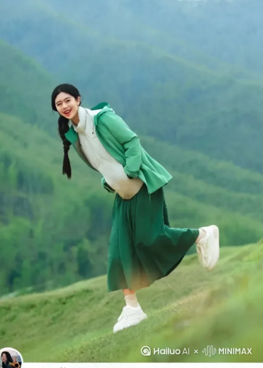 美女弯身，跃入空中，伸展身体，水平快速飞行。俯看下面，杜鹃花开满山坡，镜头跟拍。 by Hailuo AI Video Generator
