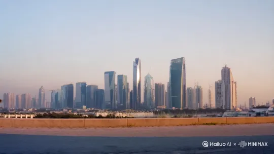 画面：晨曦微露，城市天际线逐渐苏醒，街道上车辆稀少。镜头缓慢推进，聚焦在一辆停在路边的小米SU7。车身线条流畅，反射着晨光，科技感十足。[左移,上升] by Hailuo AI Video Generator