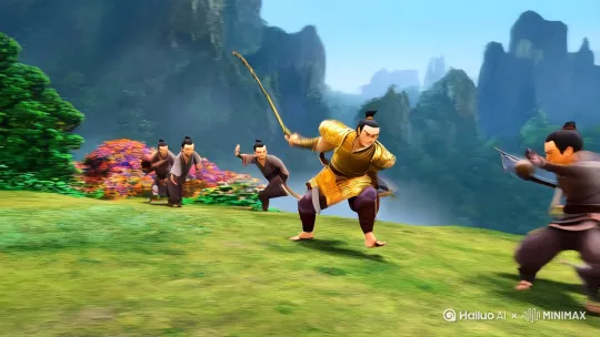 孙悟空花果山打战二郎神与梅山六兄弟动漫 by Hailuo AI Video Generator