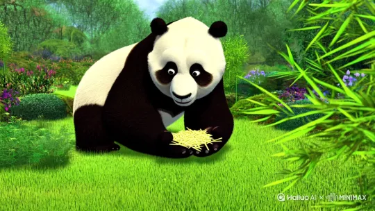 哈哈，这真是一个有趣的场景！七仔大熊猫在花园里悠闲地享受着美味的竹子，而熊猫宝宝则充满好奇地慢慢爬向它。七仔可能完全没有意识到自己已经成为熊猫宝宝的目标，直到它突然感到尾巴上传来一阵轻微的刺痛——原来是熊猫宝宝一口咬住了它的尾巴！ by Hailuo AI Video Generator