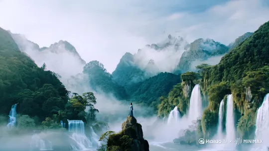 仙侠小说中山川美景，水墨风，视角是以俯瞰的姿态。 by Hailuo AI Video Generator