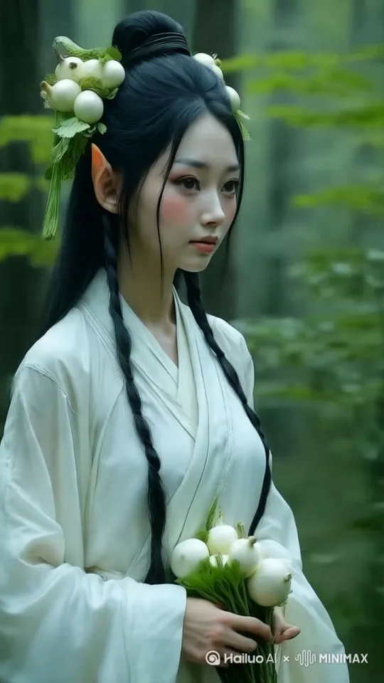 请让她慢慢蹲下，展示她蹲下的动作。镜头跟随。 by Hailuo AI Video Generator