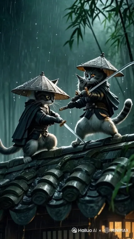 功夫对决，迅猛出招，刀光剑影，身手敏捷。 by Hailuo AI Video Generator
