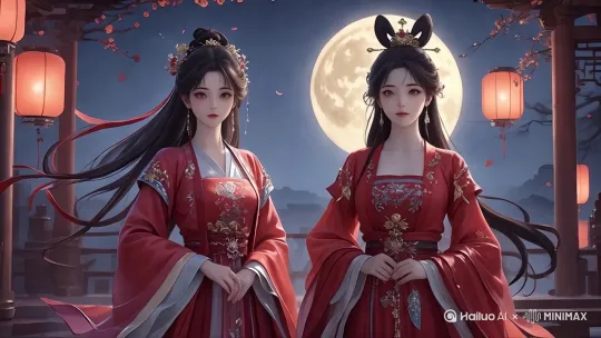 古风仙侠动漫风格，电影质感，固定镜头，两人在交谈 by Hailuo AI Video Generator