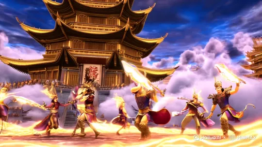 1. 中国风仙侠动画、高清画质、天庭场景、上界神仙与魔族激战、炫酷法术特效、法宝横飞、神兽助战、光影炸裂、仙界绝地反击、最终仙界获胜
2. 国风玄幻 3D 动画、仙魔战场、仙魔大战、上古神器现世、仙气魔气交织、大招频出、魔族疯狂反扑、仙界顽强抵抗、仙界集结力量逆转战局、仙界获胜
3. 东方奇幻动画、天庭凌霄殿激战、上界神仙集结、法宝发光、华丽法术特效、战斗音效震撼、魔影重重、仙界坚守阵线、仙界爆发终极力量、赢得胜利 by Hailuo AI Video Generator