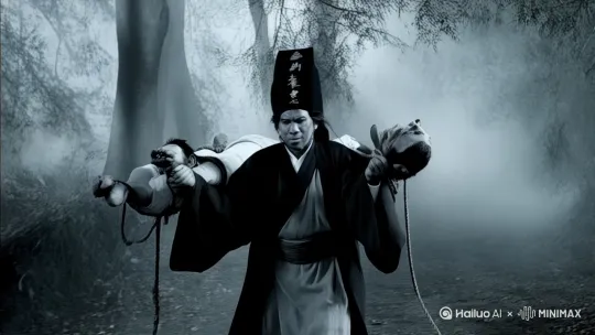 是个道士，在夜晚抬尸 by Hailuo AI Video Generator