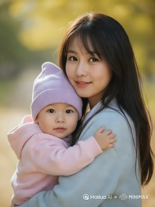 [变焦拉远]妈妈和娃娃微笑的挥挥手再见 by Hailuo AI Video Generator