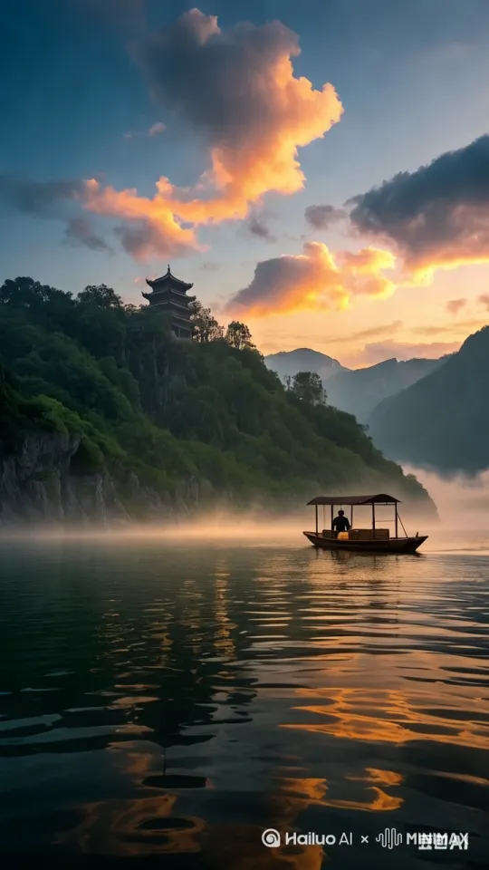 早发白帝城 朝辞白帝彩云间，千里江陵一日还。 两岸猿声啼不尽，轻舟已过万重山。 by Hailuo AI Video Generator