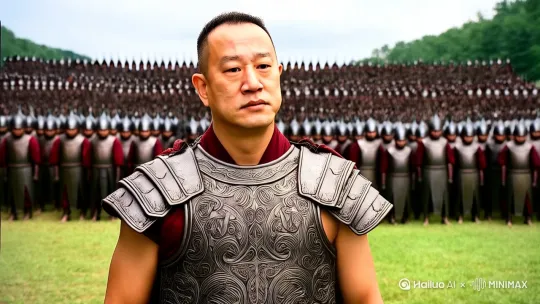 化身古代的大将军，率领千军万马在将军阵前手拿宝剑指挥军队发动进攻 by Hailuo AI Video Generator