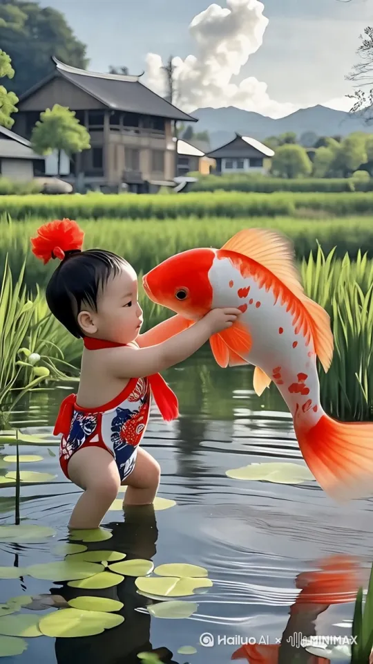 鱼和小孩诗史般的暴力打斗场面，镜头跟随图片中的小孩和鱼拳打及鱼头躲闪摆动、张嘴咬合，快速暴力动作片，电影级，打斗动作非常快速，打出幻影。 by Hailuo AI Video Generator