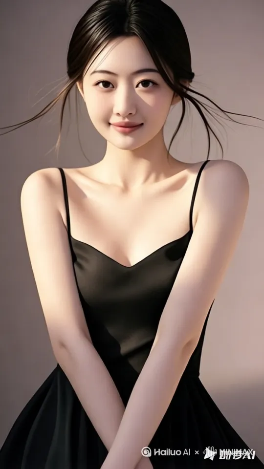 场景中的美女离开地面，仙女一般漂浮在空中，带着微微笑意，向你急急飞来，落地后又害羞了，抿嘴偷笑。 by Hailuo AI Video Generator