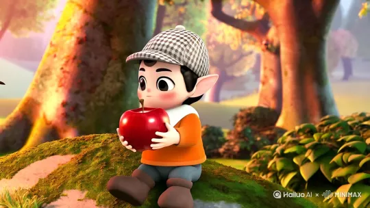 this man is a small dwarf， eating an apple by Hailuo AI Video Generator