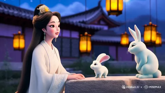 嫦娥和兔子对话，兔子做特写

 by Hailuo AI Video Generator