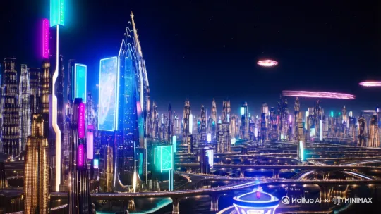 未来科幻都市的夜间景象 by Hailuo AI Video Generator