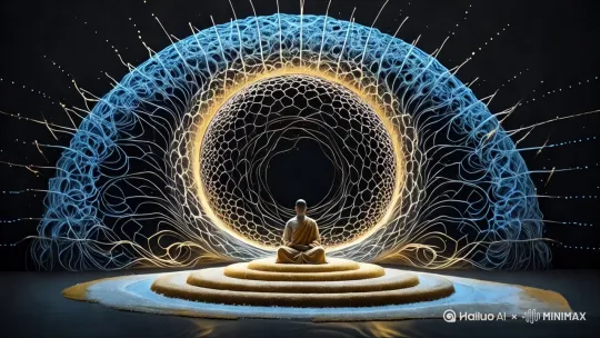所有各种光感物都很细腻地流动，形成一个动感的背景，镜头缓缓推进 by Hailuo AI Video Generator