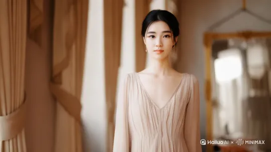 美女面对观众，左右微微扭动，镜头环绕，运镜丝滑 by Hailuo AI Video Generator