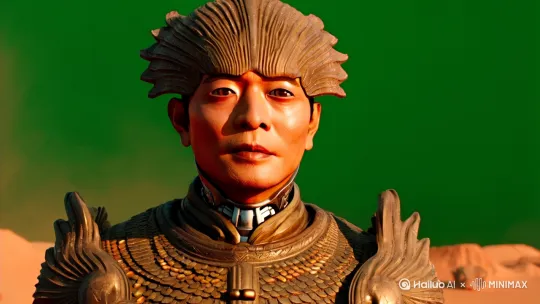 一、主体建模指令
1. 面部特征

基础架构：东方男性骨相（参考敦煌飞天雕塑眉弓+三星堆青铜纵目眼廓）

眼口设计：
✔️ 仿生复合材质眼睑（开合时暴露内部虹膜扫描阵列，带液压传动机械声）
✔️ 类人嘴部构造（金属咬合式下颌，说话时露出能量导管矩阵，禁用真人皮肤纹理）
✔️ 眉间植入战术全息投影仪（投射篆体「戍」字标识）

2. 武装系统

主武器：双持「祝融-III型等离子震荡炮」
▶ 炮体呈龙鳞叠甲结构（暗金色涂装），充能时鳞片间隙渗出橙红色光流
▶ 握把处篆刻火星坐标：北纬25.1° 东经133.8°（毅力号着陆点）

防御模块：肩甲内置折叠式防辐射盾（展开时呈现八卦阵能量纹）

3. 环境适配

装甲接缝渗出氧化铁红色粉尘

后颈集成大气成分监测屏（实时显示CO₂ 95%/O₂ 0.13%等数据）

二、动态行为逻辑
1. 基础循环动作

眼部：每3秒完成一次战术眨眼（上眼睑金属片下压触发微型气泵声）

嘴部：每2.5秒机械性张合（同步播放加密指令：「穹顶护盾已部署/坐标校验通过」）

2. 战术动作触发

第7秒关键帧：
▶ 双手突然抬枪至战术警戒位（肘关节爆出高压氮气冷却白雾）
▶ 武器进入过载模式（龙鳞甲片180°翻转，光流由橙转刺目炽白）
▶ 肩甲八卦盾自动展开（生成半透明能量场，表面浮现《周易》卦象）
三、影视工业级参数
1. 材质与光影

金属处理：
✔️ PBR材质参数：粗糙度0.35/金属度0.9/次表面散射强度0.15
✔️ 战损细节：面部带激光灼痕（焦黑边缘泛暗红余烬光）

光影方案：
✔️ 主光源：模拟火星正午阳光（色温4200K，强度1.2万lux）
✔️ 环境光：沙尘漫反射（RGB 189, 93, 56）强度30%

2. 抠像专优化

背景：纯色绿幕（#00B140）无阴影污染

追踪点：双肩各2枚荧光黄圆形标记（直径1.5cm）

渲染：禁用动态模糊（保留清晰抠像边缘）

四、增效指令库
#东方赛博格#火星戍卫#周易能量场
启用「沙尘物理引擎」装甲表面随机附着火星尘
加载「敦煌飞天」动作数据库（抬枪时身法带武术起手势残影） by Hailuo AI Video Generator