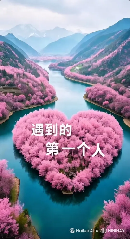 丿两侧山峰拉近，湖中爱心花漂起来，3D超高清电影感 by Hailuo AI Video Generator
