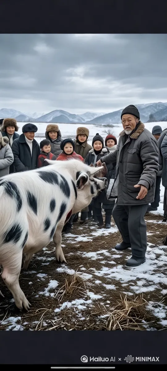 镜头移动，动态跟随，大花猪跟大爷史无前例的激烈打抖，动作夸张尘土飞扬。 by Hailuo AI Video Generator