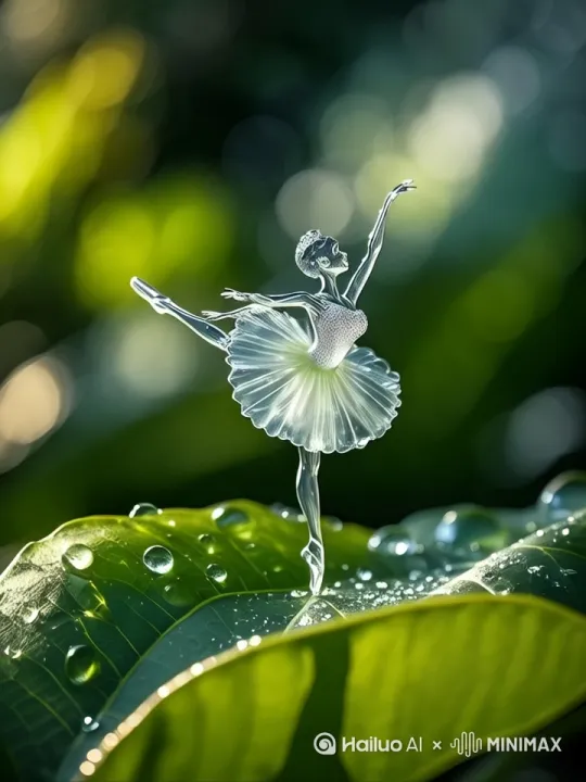 水滴小人跳芭蕾舞，腾跃，旋转，谢幕屈膝礼 by Hailuo AI Video Generator