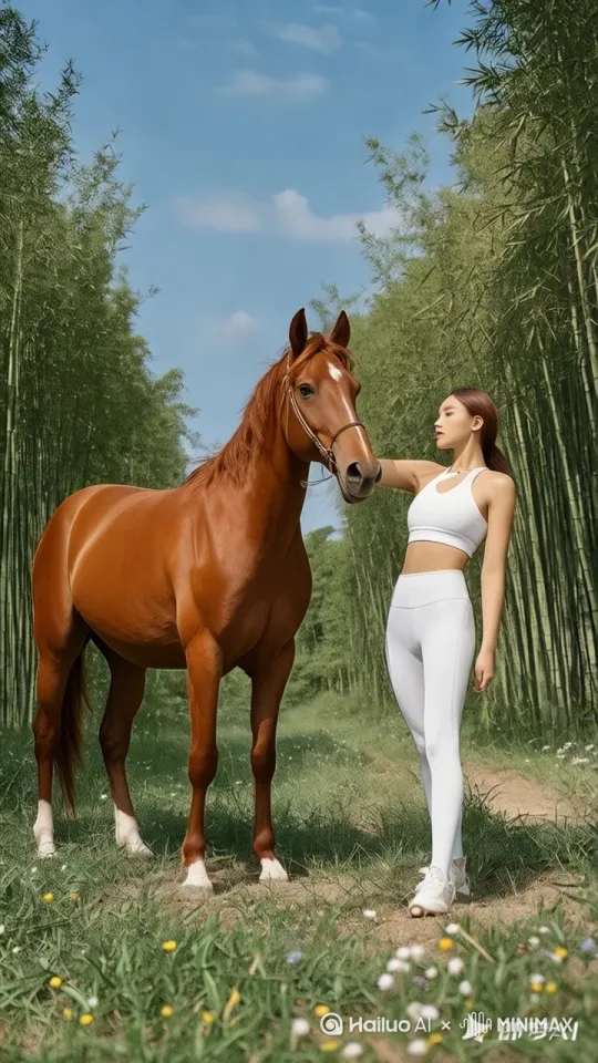 美女用中国功夫向上飞快地腾空而起，抓住天上的老鹰飞走。骏马飞快地追赶美女，动态跟随，镜头移动 by Hailuo AI Video Generator