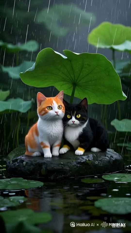 [左移,推进,右摇]两只猫在对话 by Hailuo AI Video Generator