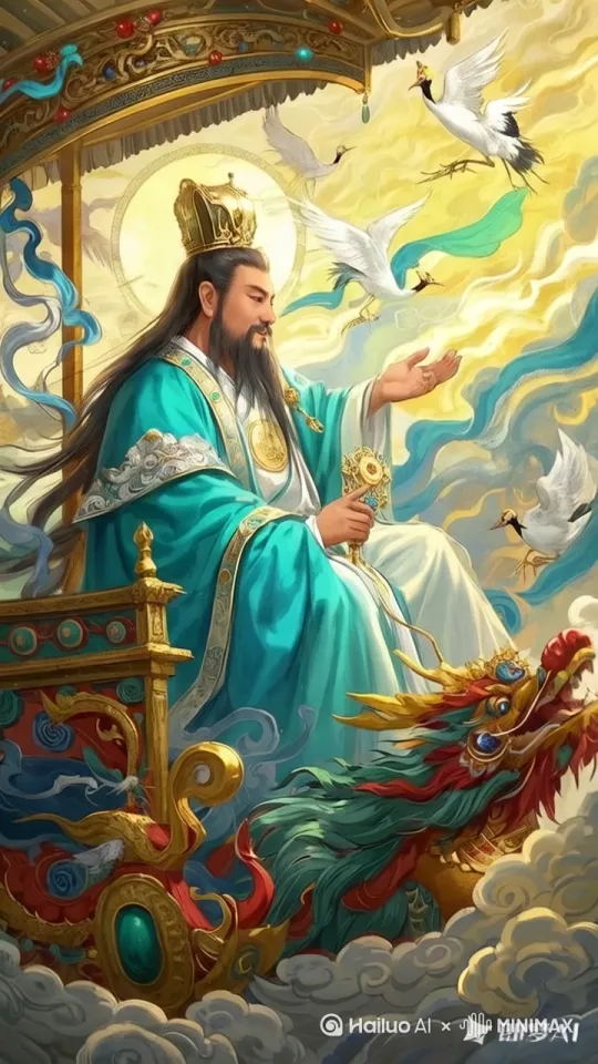 元始天尊满眼都是怜悯看着殷郊，将自己的法力渡给殷郊[右移,左摇,跟随] by Hailuo AI Video Generator