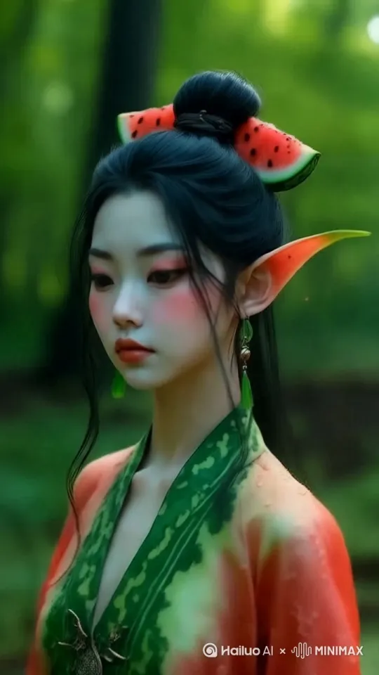 请让她慢慢蹲下，展示她蹲下的动作。镜头跟随。 by Hailuo AI Video Generator