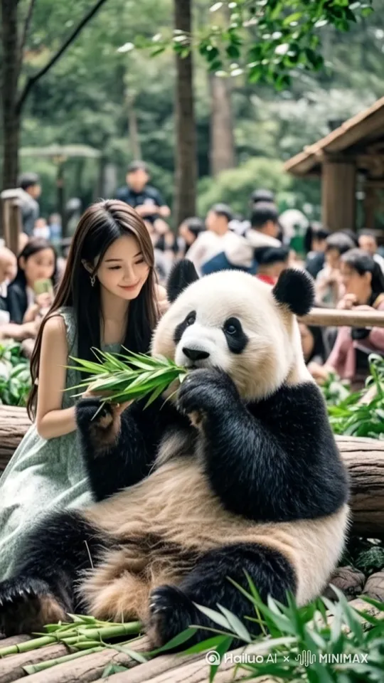 镜头移动，动态跟随，为我们展现出一个如史诗般震撼的激烈打斗场面。 场中，一位身形矫健的美女和一只孔武有力的熊貓正在进行一场惊心动魄的中国功夫对决。美女身姿轻盈，步伐灵活如燕，每一个动作都充满了力量与技巧，仿佛蕴藏着无尽的能量。 只见美女率先发动攻击，她身形一闪，以迅雷不及掩耳之势猛地踢出一记凌厉无比的侧踢，腿风呼啸，气势逼人。黑猩猩反应迅速，整个身体后仰巧妙躲避，紧接着它挥动粗壮的臂膀，回击一套连贯的拳法，拳风猎猎作响，威猛异常。 双方的招式刚柔并济，变幻无穷。时而美女施展出刚猛有力的直拳，拳拳到肉；时而她又展现出柔美的转身回旋踢，身姿曼妙。黑猩猩也不甘示弱，时而以刚猛的重击回击，时而以灵活的移步闪避。 他们的身影交错之间，地面的尘土被剧烈的动作激荡飞扬而起，形成一片迷蒙的尘雾。镜头动态跟随，从各个不同的角度完美展现他们激烈的交锋，每一个瞬间都被精准捕捉，每一个细节都清晰可见。 周围的人们被这精彩绝伦的对决深深吸引，纷纷拍手叫好，喝彩声此起彼伏，将现场的气氛推向高潮。 by Hailuo AI Video Generator