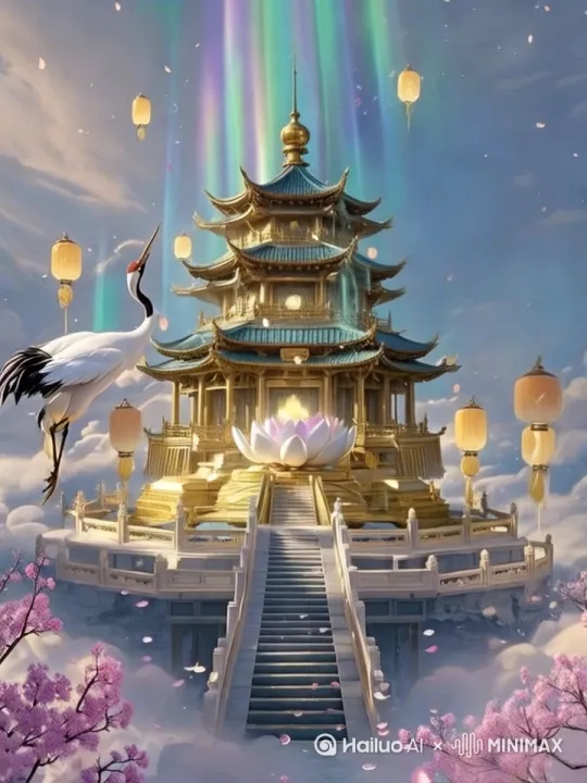 体现空间法则转动，动作流畅，物体旋转，体现空间法则神秘，仙鹤展开翅膀，飞翔 by Hailuo AI Video Generator
