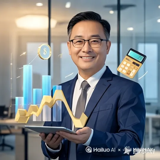 人物向观众用手比划经济走势图 by Hailuo AI Video Generator