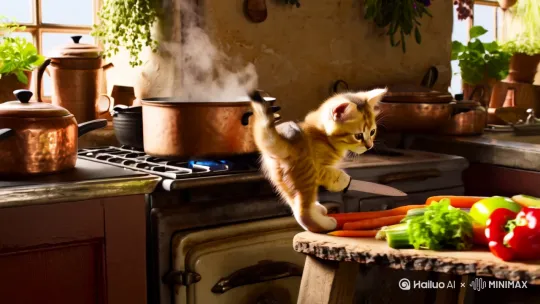 小猫咪切菜做饭 by Hailuo AI Video Generator